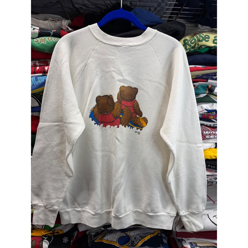 Vintage 1982 Ouray Colorado Rafting Bears Sweatshirt White Mens Medium 20x26.5 - Picture 6 of 9